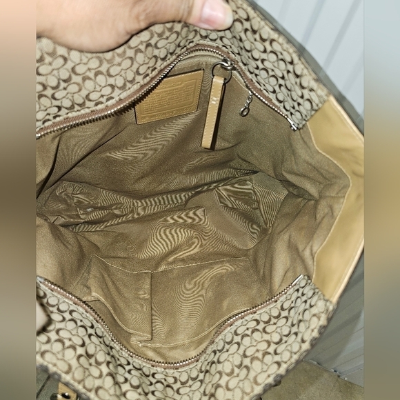 Authentic COACH SIG C JACQUARD & LEATHER HANDBAG TOTE BAG - Picture 11 of 13